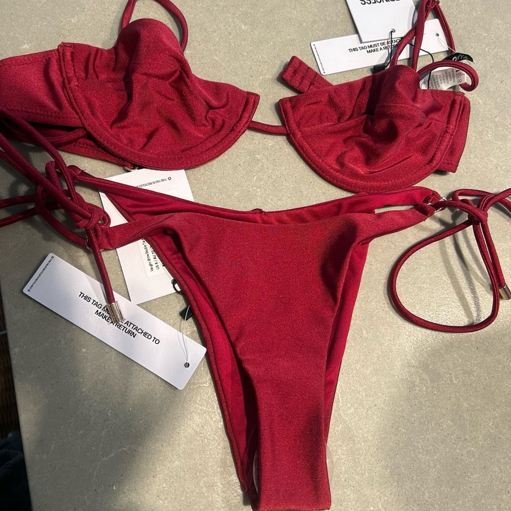 Princess Polly Red Underwire Tie-Side Bikini Set
